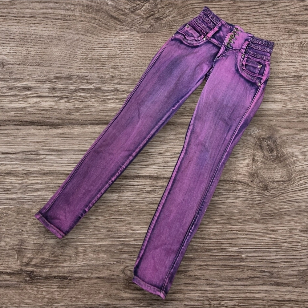 Decree Purple Pink Washed Denim Skinny Jeans